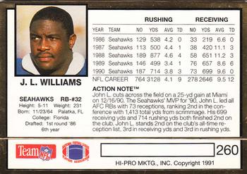 1991 Action Packed #260 John L. Williams Back