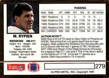 1991 Action Packed #279 Mark Rypien Back