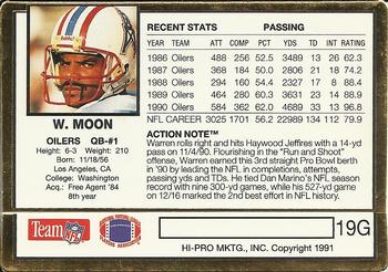 1991 Action Packed - 24K Gold #19G Warren Moon Back