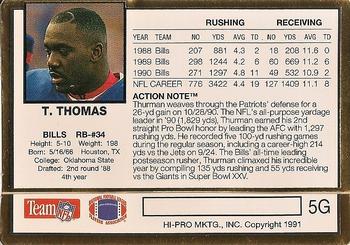 1991 Action Packed - 24K Gold #5G Thurman Thomas Back
