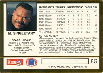 1991 Action Packed - 24K Gold #8G Mike Singletary Back