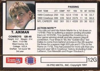 1991 Action Packed - 24K Gold #12G Troy Aikman Back