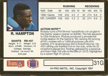 1991 Action Packed - 24K Gold #31G Rodney Hampton Back