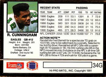 1991 Action Packed - 24K Gold #34G Randall Cunningham Back