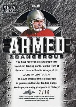 2022 Leaf Metal Draft - Armed and Dangerous Autographs Prismatic Green #AD-JM1 Joe Montana Back
