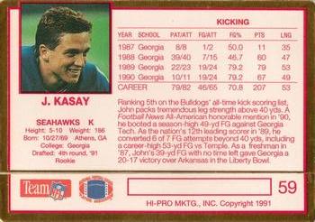 1991 Action Packed Rookie/Update #59 John Kasay Back