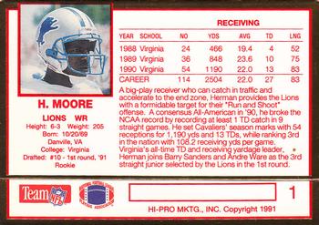 1991 Action Packed Rookie/Update #1 Herman Moore Back