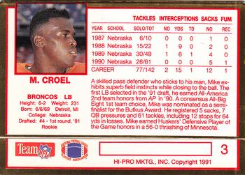 1991 Action Packed Rookie/Update #3 Mike Croel Back