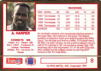 1991 Action Packed Rookie/Update #8 Alvin Harper Back