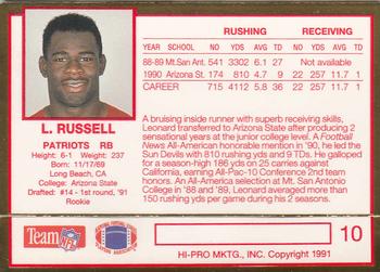 1991 Action Packed Rookie/Update #10 Leonard Russell Back