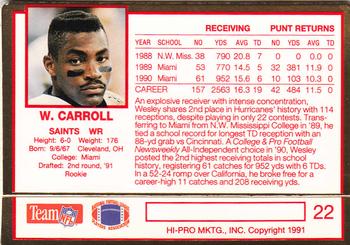 1991 Action Packed Rookie/Update #22 Wesley Carroll Back