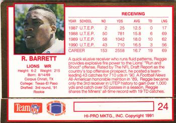 1991 Action Packed Rookie/Update #24 Reggie Barrett Back