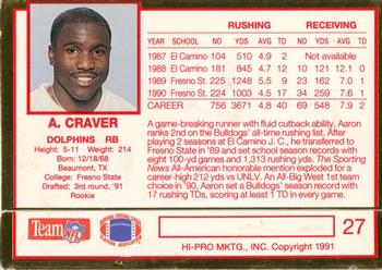 1991 Action Packed Rookie/Update #27 Aaron Craver Back