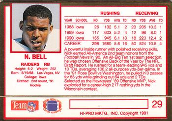 1991 Action Packed Rookie/Update #29 Nick Bell Back