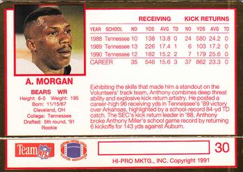 1991 Action Packed Rookie/Update #30 Anthony Morgan Back