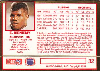 1991 Action Packed Rookie/Update #32 Eric Bieniemy Back