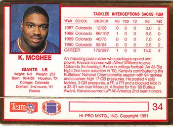 1991 Action Packed Rookie/Update #34 Kanavis McGhee Back