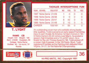1991 Action Packed Rookie/Update #36 Todd Lyght Back