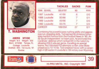 1991 Action Packed Rookie/Update #39 Ted Washington Back