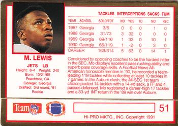 1991 Action Packed Rookie/Update #51 Mo Lewis Back