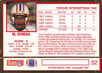 1991 Action Packed Rookie/Update #52 Mike Dumas Back