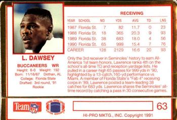 1991 Action Packed Rookie/Update #63 Lawrence Dawsey Back