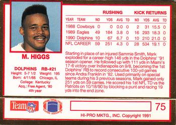 1991 Action Packed Rookie/Update #75 Mark Higgs Back