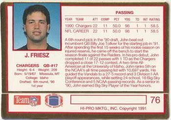 1991 Action Packed Rookie/Update #76 John Friesz Back