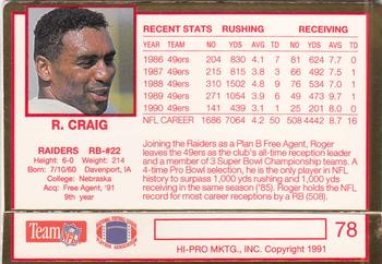 1991 Action Packed Rookie/Update #78 Roger Craig Back