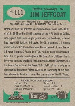 1991 Bowman #111 Jim Jeffcoat Back