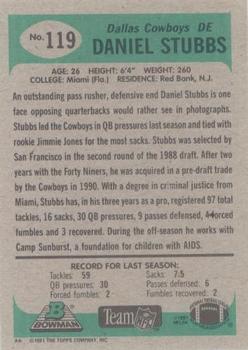 1991 Bowman #119 Daniel Stubbs Back