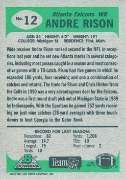 1991 Bowman #12 Andre Rison Back