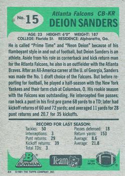1991 Bowman #15 Deion Sanders Back