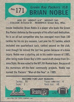 1991 Bowman #171 Brian Noble Back