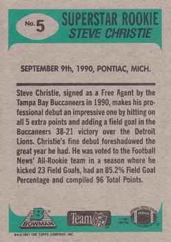 1991 Bowman #5 Steve Christie Back