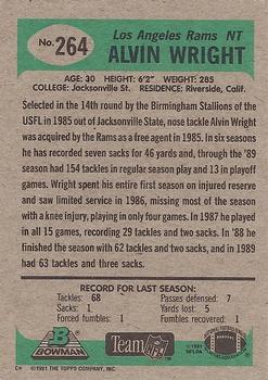 1991 Bowman #264 Alvin Wright Back
