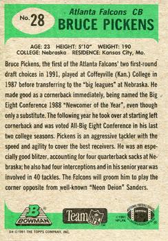 1991 Bowman #28 Bruce Pickens Back