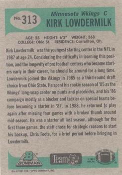 1991 Bowman #313 Kirk Lowdermilk Back