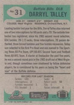 1991 Bowman #31 Darryl Talley Back