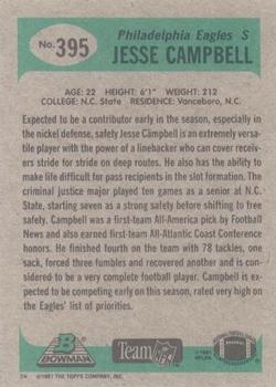 1991 Bowman #395 Jesse Campbell Back