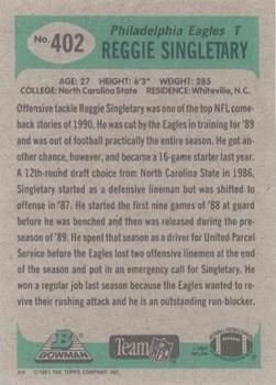 1991 Bowman #402 Reggie Singletary Back