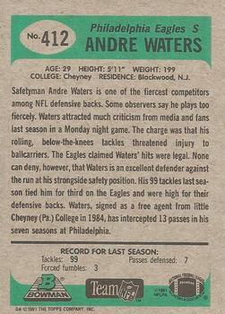 1991 Bowman #412 Andre Waters Back