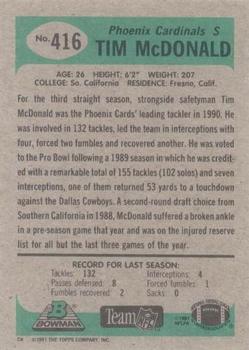 1991 Bowman #416 Tim McDonald Back