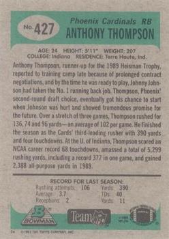 1991 Bowman #427 Anthony Thompson Back
