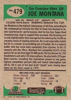 1991 Bowman #479 Joe Montana Back