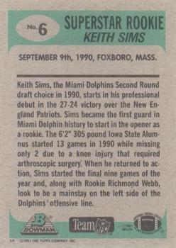 1991 Bowman #6 Keith Sims Back