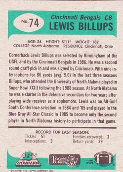 1991 Bowman #74 Lewis Billups Back