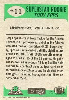 1991 Bowman #11 Tory Epps Back