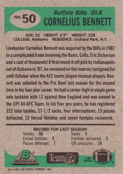 1991 Bowman #50 Cornelius Bennett Back