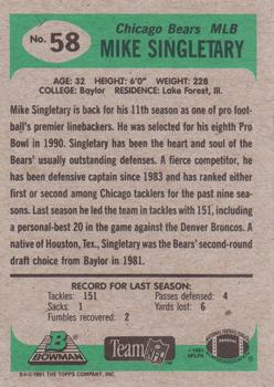 1991 Bowman #58 Mike Singletary Back